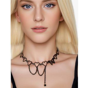 Black necklace with heart and butterfly